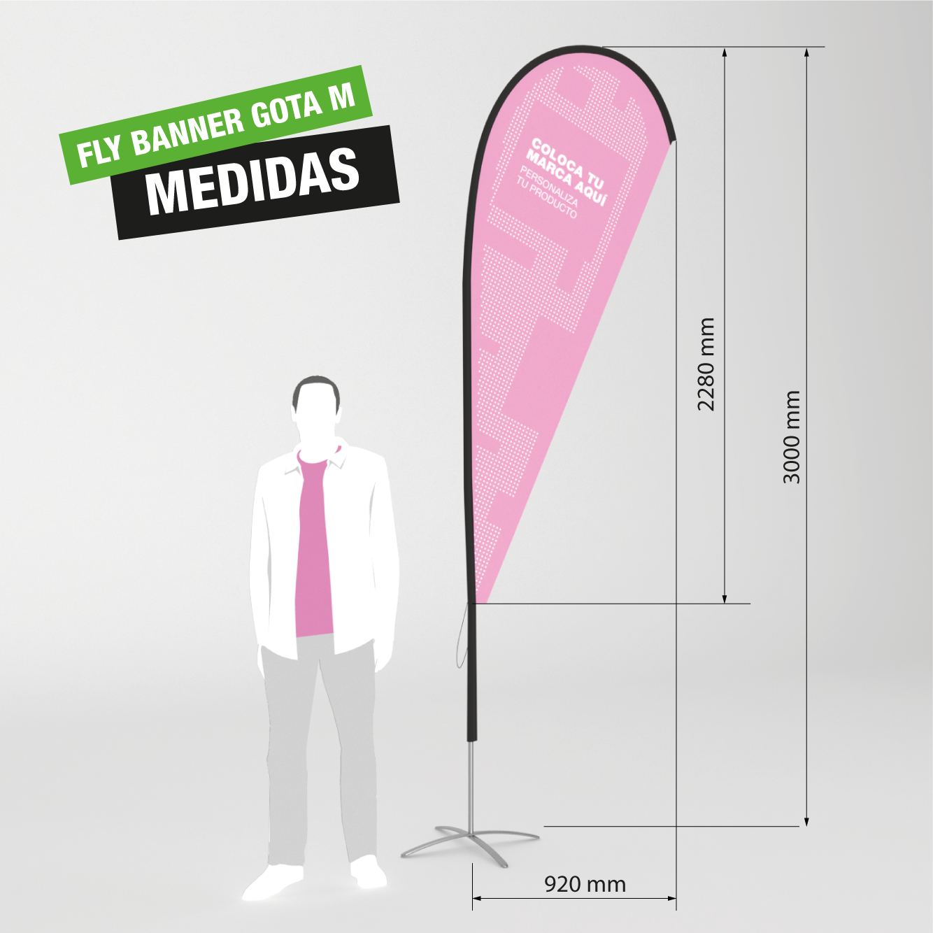 Banderola tipo fly banner con forma de gota, tamaño M.